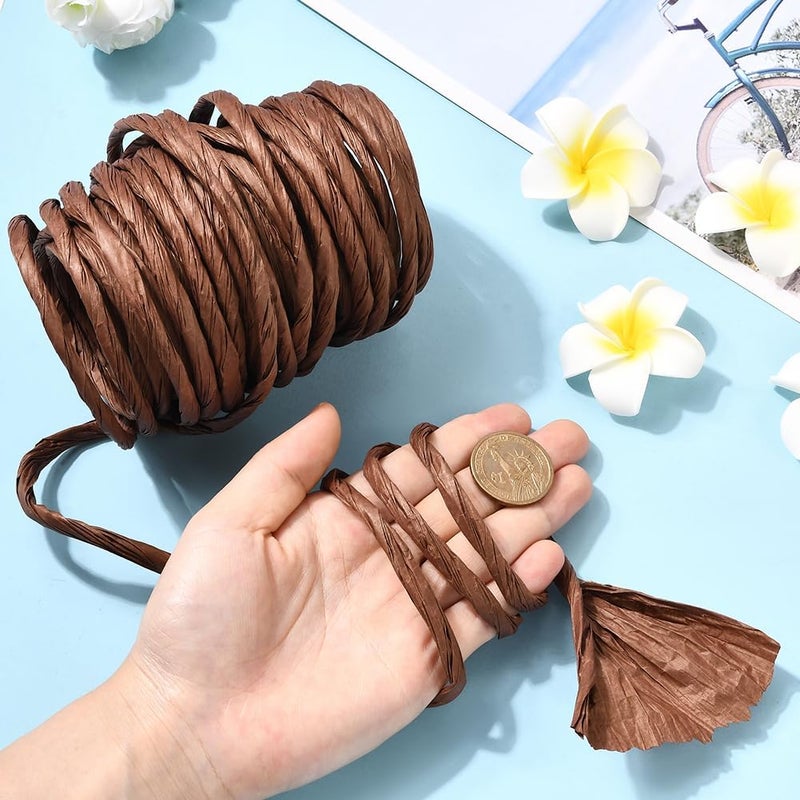 SOFPLATE 13.12 Yards Raffia Wrapping Ribbon Raffia Paper Craft Rope Coconut Brown 4mm Rustic Twist Twine Stripes Paper Cord String Accessories for Flower Bouquet Gift Wrapping DIY Making Craft Decor - Image 4